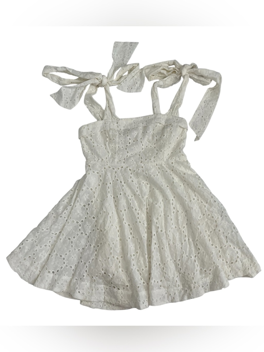 Mable White Eyelet Tie-Shoulder Mini Dress